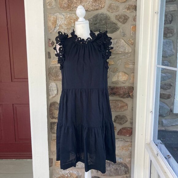 SEA New York Lee Linen Cotton Flutter Sleeve Tiered Tunic Eyelet Dress - Picture 5 of 12